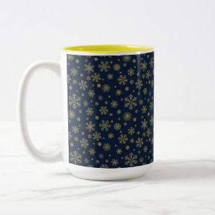 Elegant Gold Snowflake Winter Pattern Two-Tone Coffee Mug