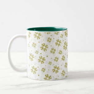Elegant Gold Snowflake Winter Pattern Two-Tone Coffee Mug