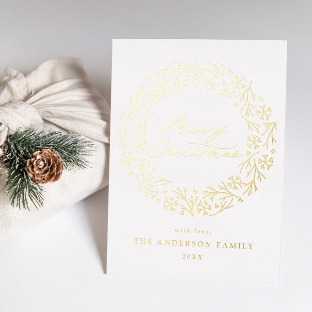 Elegant Gold Snowflake Wreath Non-Photo Foil Holiday Card (Creator Uploaded)