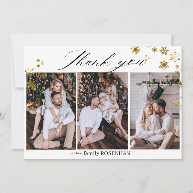 Elegant Gold Snowflakes 3 Photo  Holiday Thank You (Front)