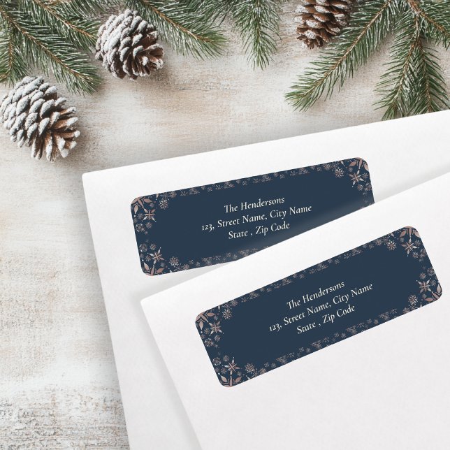 Elegant Gold Snowflakes Blue Holiday Return Address Label (Creator Uploaded)