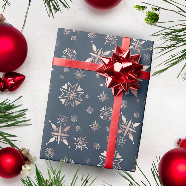 Elegant Gold Snowflakes Blue Holiday Wrapping Paper (Creator Uploaded)