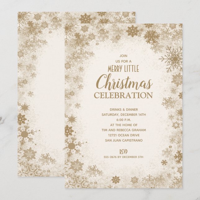 Elegant Gold Snowflakes Christmas Invitations (Front/Back)