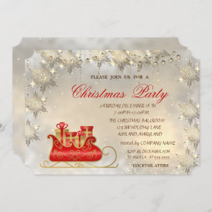 Elegant Gold Snowflakes,Christmas Sleigh Party Invitation