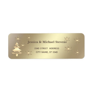 Elegant gold snowflakes Christmas tree holiday Return Address Label