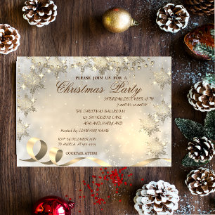 Elegant Gold Snowflakes ,Corporate Christmas Party Invitation