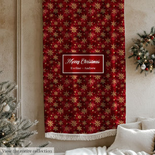 Elegant gold snowflakes deep red watercolor fleece blanket