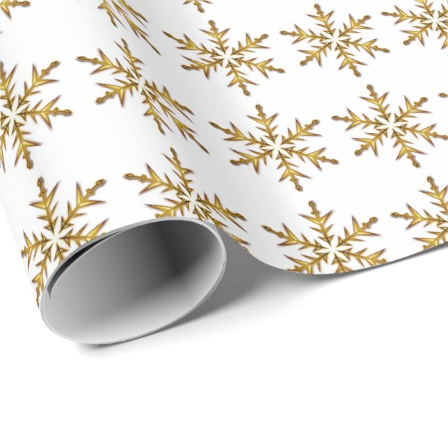Elegant Gold Snowflakes Pattern White Wrapping Paper (Roll Corner)