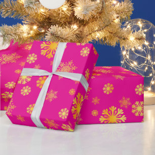 Elegant gold snowflakes pink Wrapping Paper
