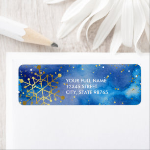 Elegant Gold Snowflakes Purple and Blue Watercolor Return Address Label