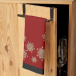 Elegant Gold Snowflakes Red & Black Christmas Tea Towel<br><div class="desc">Kitchen towel with elegant sparkly golden glitter snowflakes on red background,  trimmed in black.</div>