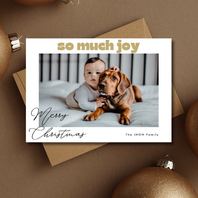 Elegant Gold So Much Joy Merry Christmas Photo Holiday Card (Creator Uploaded)