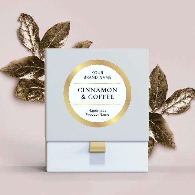 Elegant Gold Soap Packaging Handmade Product Name Classic Round Sticker (Stylish faux gold and white business product labels for your small business)