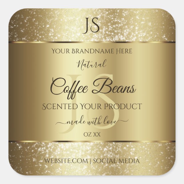 Elegant Gold Soft Glitter Monogram Product Labels (Front)