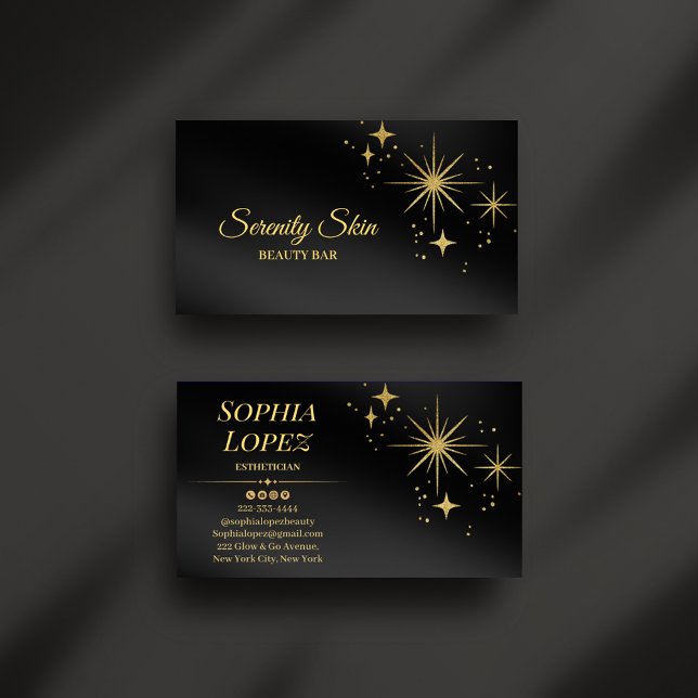 Elegant Gold Sparkle Aesthetician Business Card (Creator Uploaded)