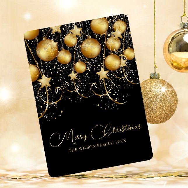 Elegant Gold Sparkle Christmas Bauble Foil Holiday Card (Creator Uploaded)