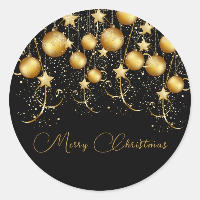 Elegant Gold Sparkle Christmas Party Bauble Classic Round Sticker (Front)
