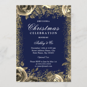 Elegant Gold Sparkle Glitter Christmas Party Invitation