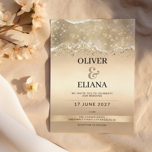 Elegant gold sparkle glitter dazzling Wedding Invitation (Elegant gold sparkle glitter dazzling Wedding)