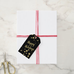 Elegant Gold Sparkle Happy Holidays Black Gift Tag