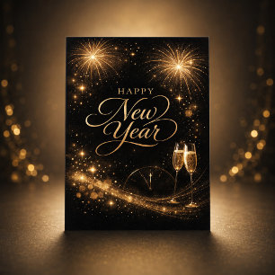 Elegant Gold Sparkle Happy New Year Design Holiday Card