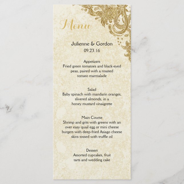 Elegant Gold Sparkle Roses Ivory Menu Cards (Front)