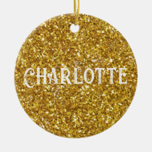 Elegant gold sparkles glitter personalise ceramic ornament