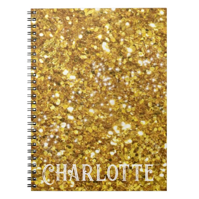 Elegant gold sparkles glitter personalise notebook (Front)