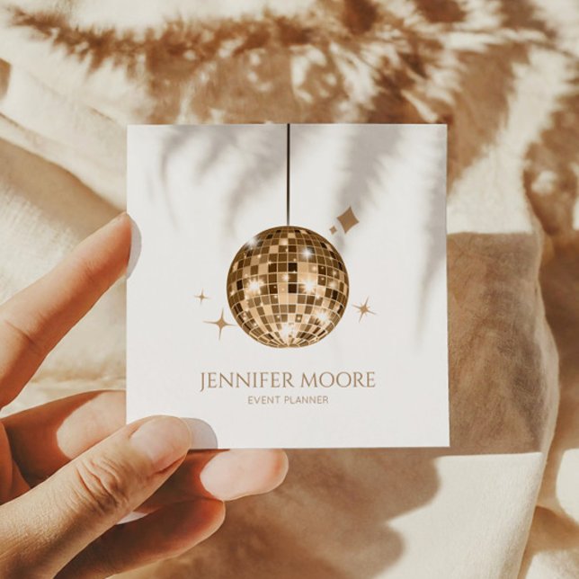 Elegant Gold Sparkly Disco Ball Custom  Square Business Card (Creator Uploaded)