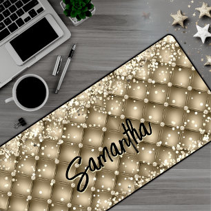 Elegant gold sparkly glitter monogram desk mat