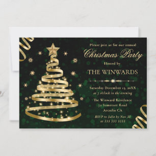 Elegant Gold Sparkly Ribbon Tree Christmas Party Invitation