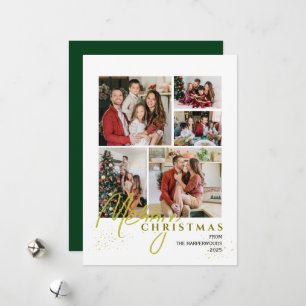 Elegant Gold Splatter Merry Christmas Family Photo Holiday Card