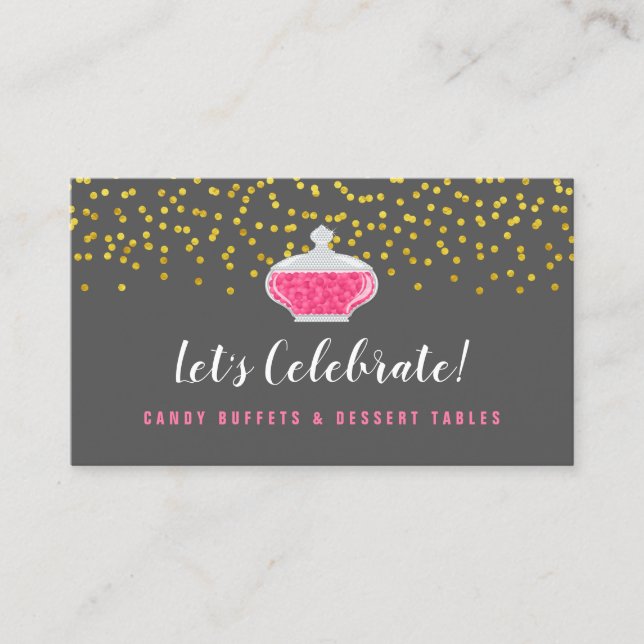Elegant Gold Sprinkles Candy Buffet Business Card (Front)