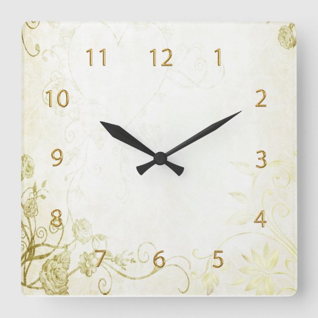 Elegant Gold Square Wall Clock (Front)