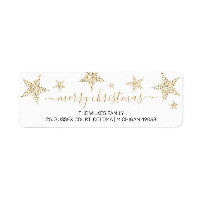 Elegant Gold Star Christmas Post Return Address Label (Front)