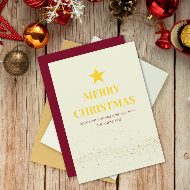 Elegant Gold Star Merry Christmas  Holiday Card (Creator Uploaded)