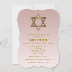 Elegant Gold Star of David Bat Mitzvah Invitation