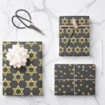 Elegant Gold Star of David & Gold Confetti Black Wrapping Paper Sheet<br><div class="desc">NewParkLane - Elegant and glamourous Wrapping Paper Sheets; two with patterns of the Star of David in faux gold, and the other with different a faux confetti pattern, all against a dark grey, nearly black background. A chic design to wrap your Holiday gifts, Hannukah or Bar Mitswa presents! You can...</div>