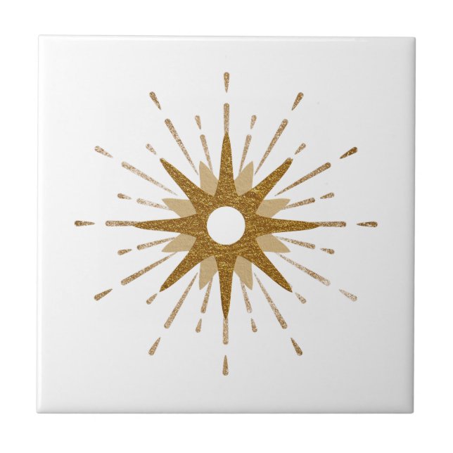 Elegant Gold Starburst  Ceramic Tile (Front)