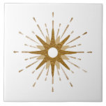 Elegant Gold Starburst | Large Ceramic Tile<br><div class="desc">Mid-century modern inspired decorative tile featuring vintage retro gold starburst serving as the focal point, complimented by modern starburst design elements. Simple, clean starburst design in a gold and white colour palette. One design of a coordinating collection. Designed as a template, you can create your own custom design by using...</div>