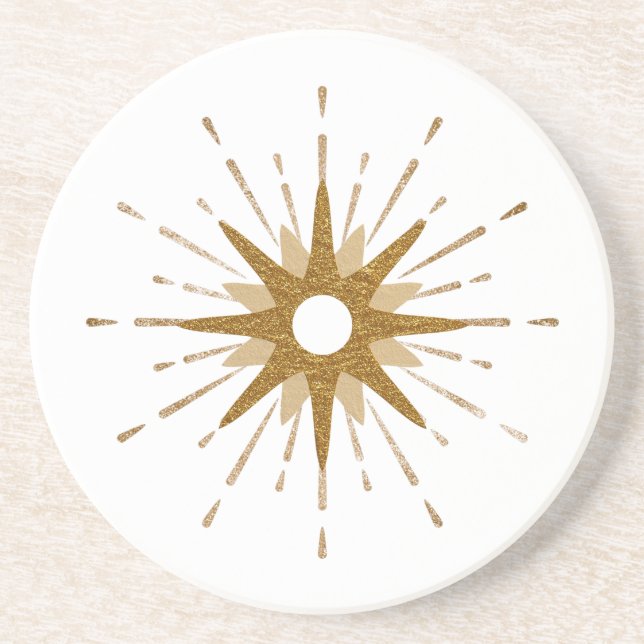 Elegant Gold Starburst Sandstone Coaster (Front)