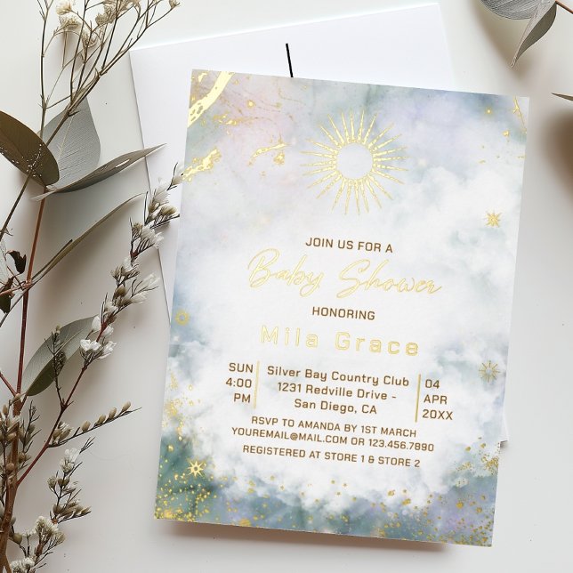 Elegant Gold Starry Night Sky Baby Shower Foil Invitation Postcard (Creator Uploaded)