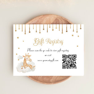 Elegant Gold Starry Sky Giraffe Gift Registry QR Enclosure Card