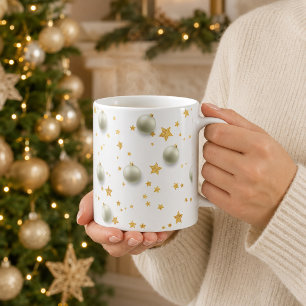 Elegant Gold Stars and Ornaments Christmas Coffee Mug