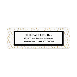 Elegant Gold Stars Black Border Return Address Label