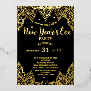 Elegant Gold Stars Black New Year's Eve Party  