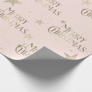 Elegant Gold Stars Merry Christmas Pink Wrapping Paper