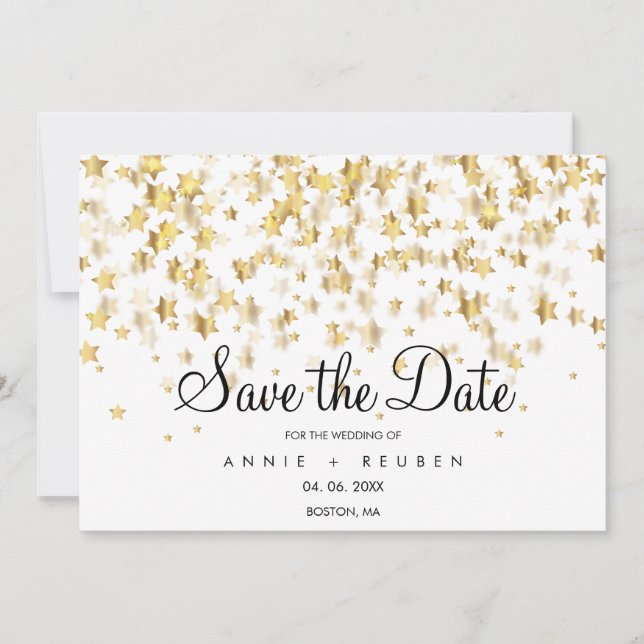 Elegant Gold Stars Modern Simple Save The Date (Front)