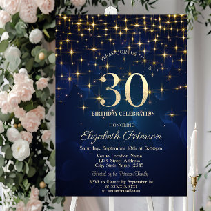 Elegant Gold Stars  Navy Blue 30th Birthday Party Invitation