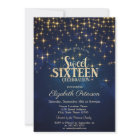 Elegant Gold Stars  Navy Blue Sweet 16